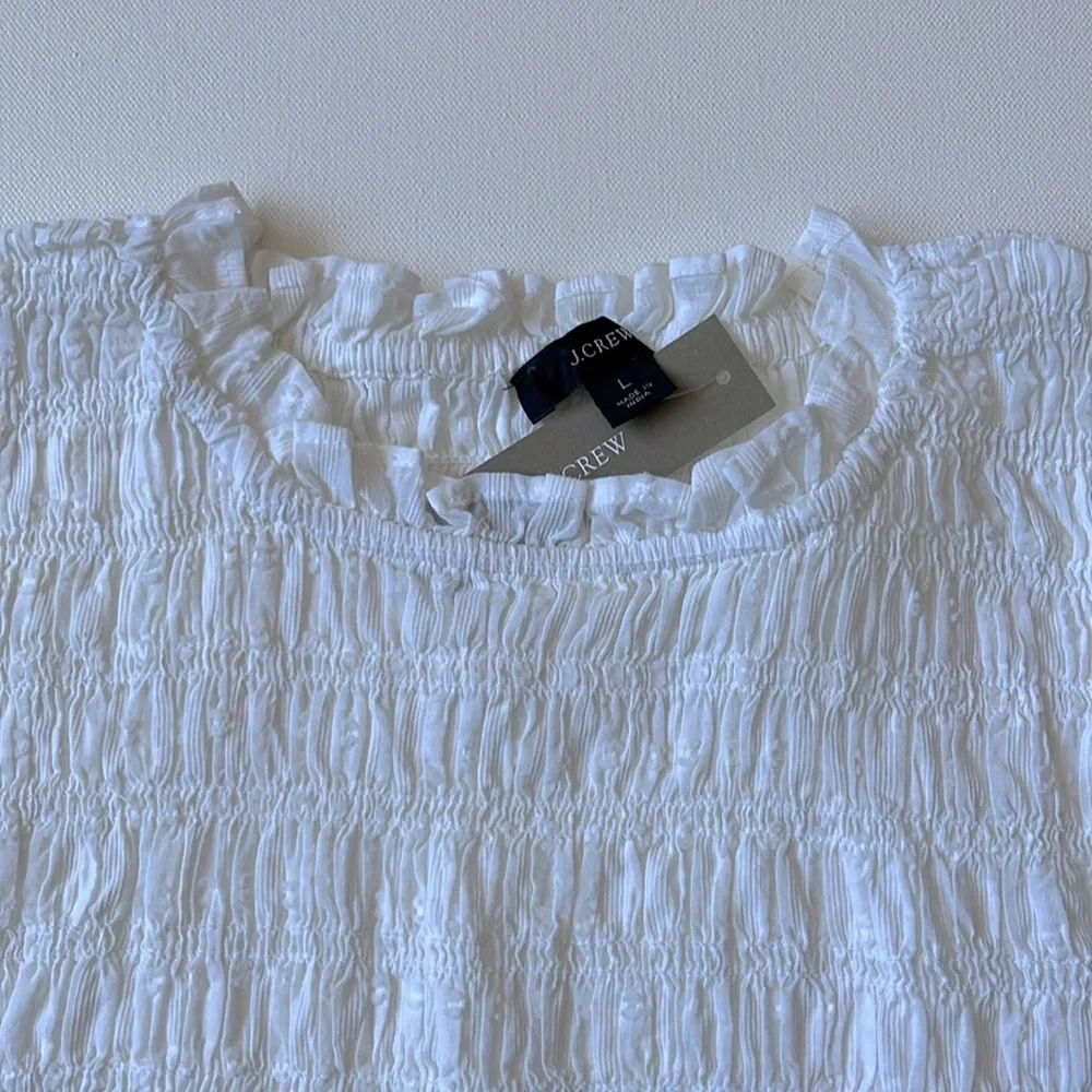 J.Crew Puff-Sleeve Textured Voile Smocked Top- White- Size Large - Picture 4 of 6